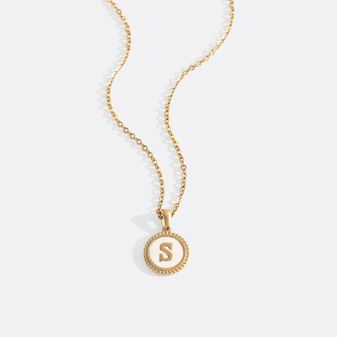 Mother of Pearl Disc Letter Necklace with Cable Chain - Image 43