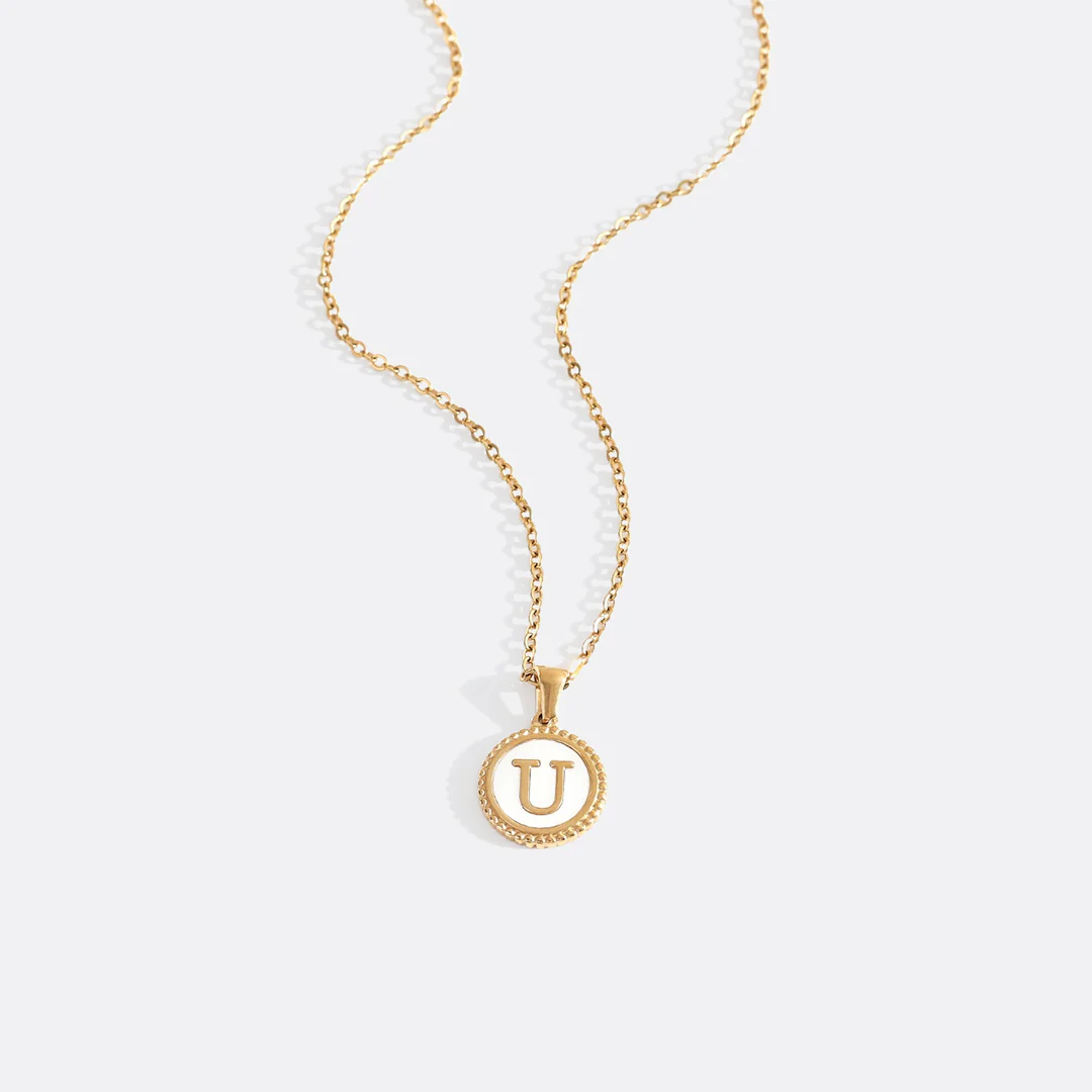 Mother of Pearl Disc Letter Necklace with Cable Chain - Image 47