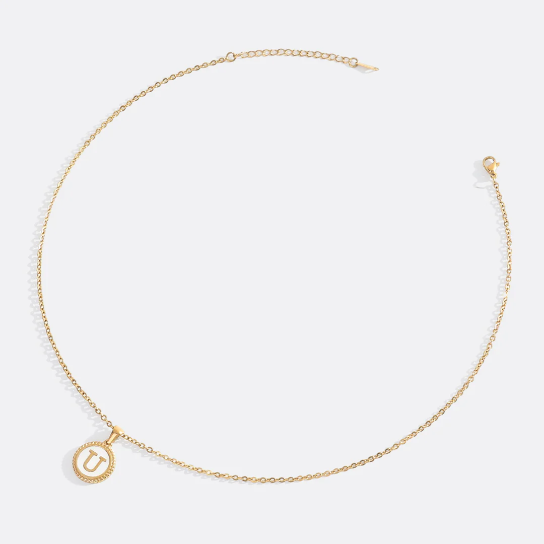 Mother of Pearl Disc Letter Necklace with Cable Chain - Image 48