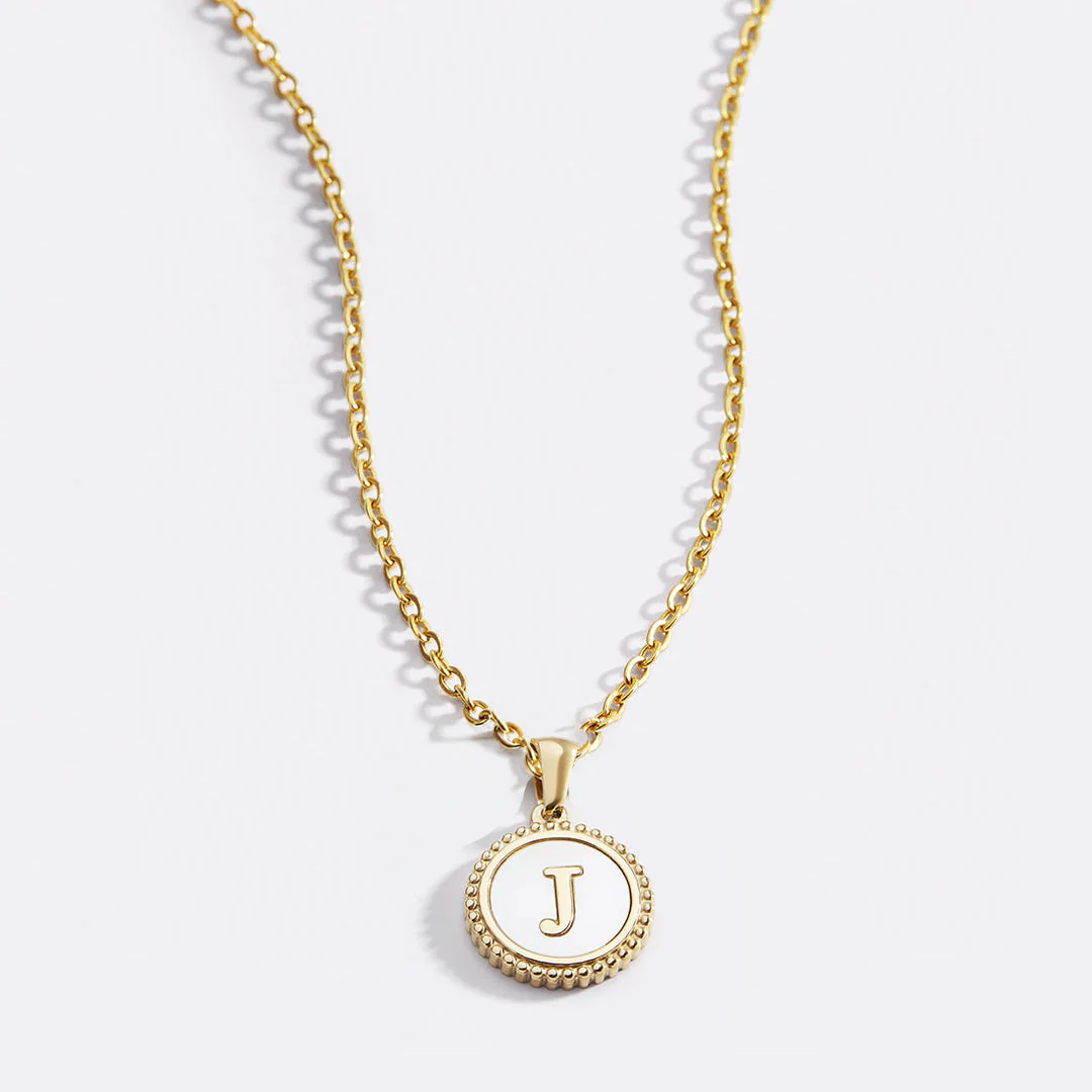Mother of Pearl Disc Letter Necklace with Cable Chain - Image 5