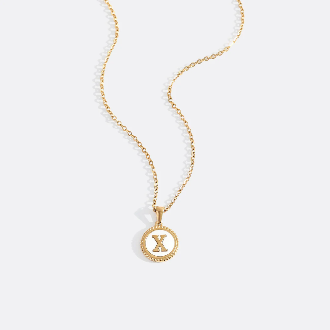 Mother of Pearl Disc Letter Necklace with Cable Chain - Image 52