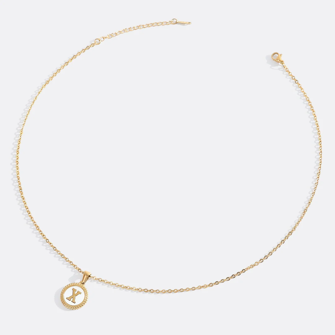Mother of Pearl Disc Letter Necklace with Cable Chain - Image 53