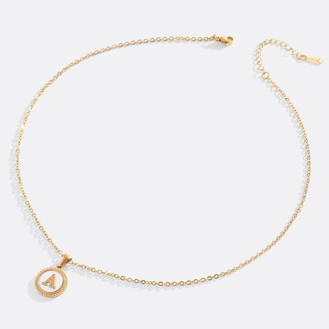 Mother of Pearl Disc Letter Necklace with Cable Chain - Image 6