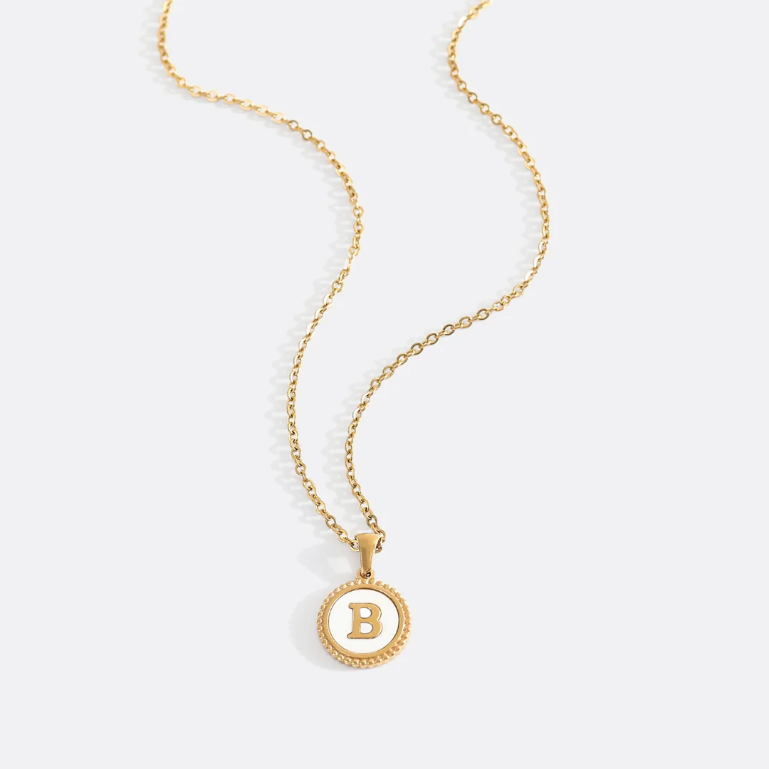 Mother of Pearl Disc Letter Necklace with Cable Chain - Image 7