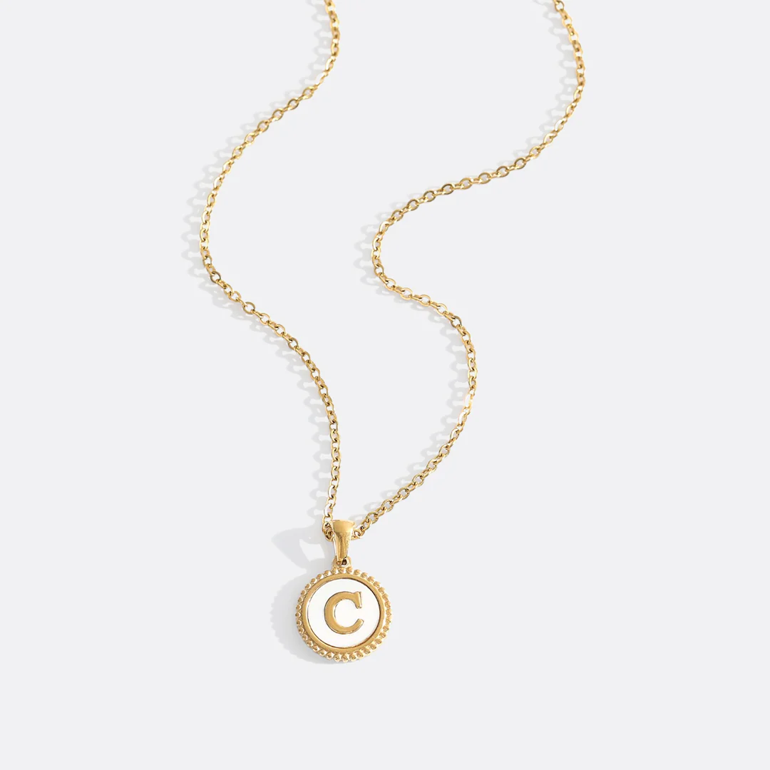 Mother of Pearl Disc Letter Necklace with Cable Chain - Image 9