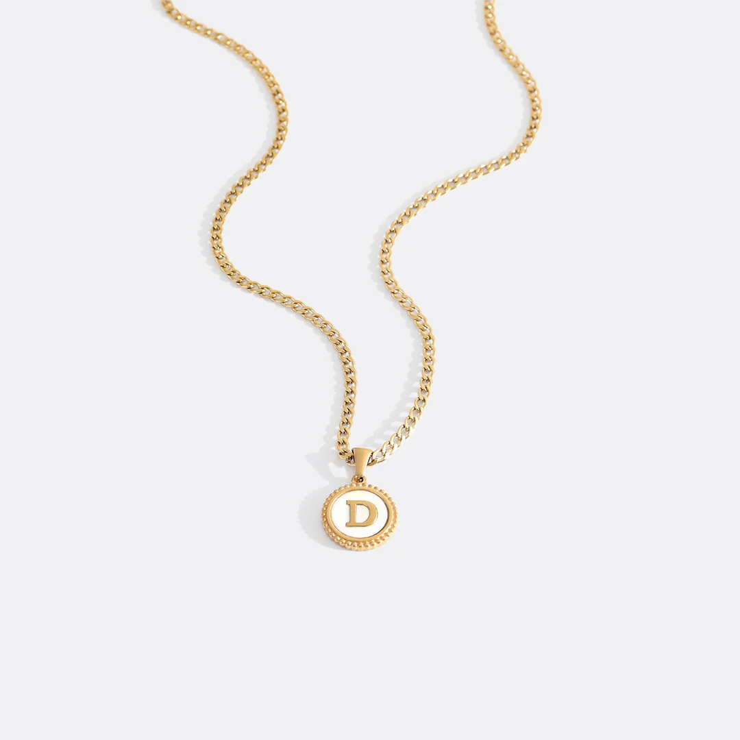 Mother of Pearl Disc Letter Necklace with Cuban Chain - Image 11