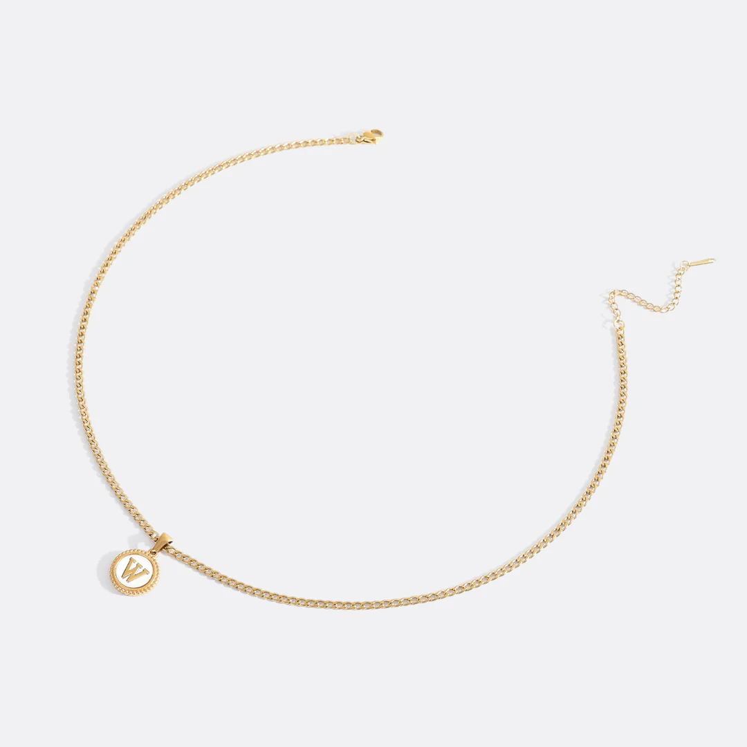 Mother of Pearl Disc Letter Necklace with Cuban Chain - Image 50