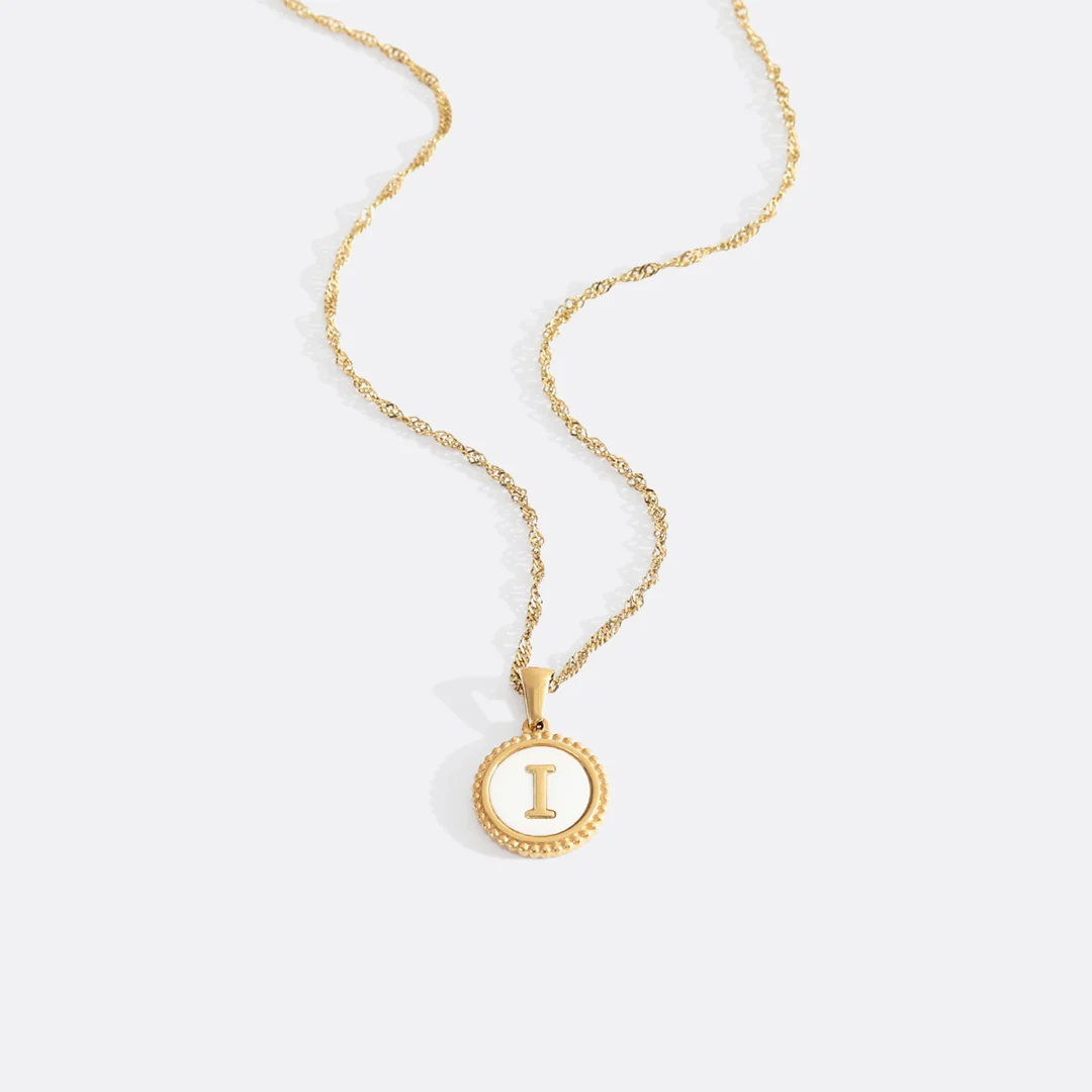 Mother of Pearl Disc Letter Necklace with Twist Chain - Image 10