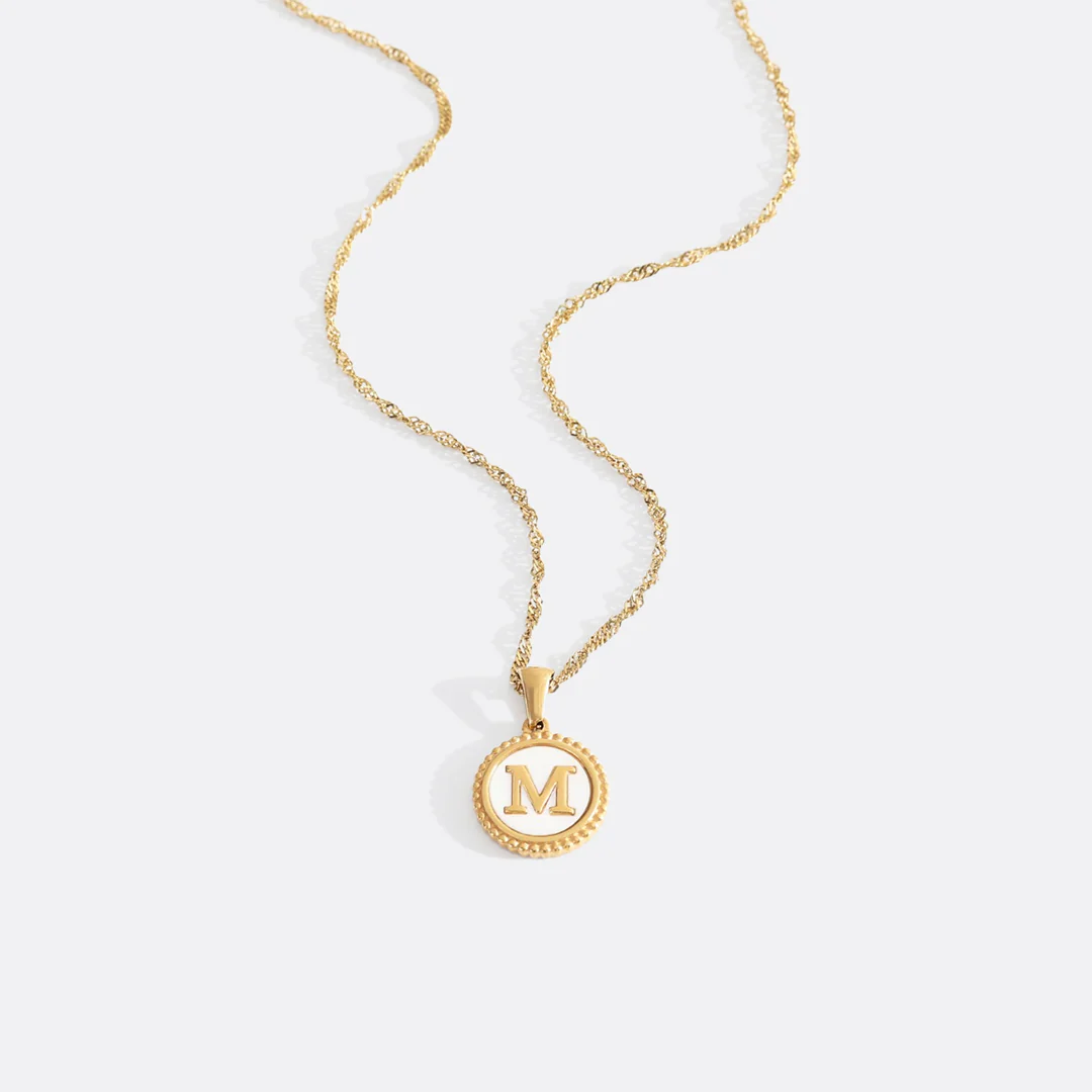 Mother of Pearl Disc Letter Necklace with Twist Chain - Image 14