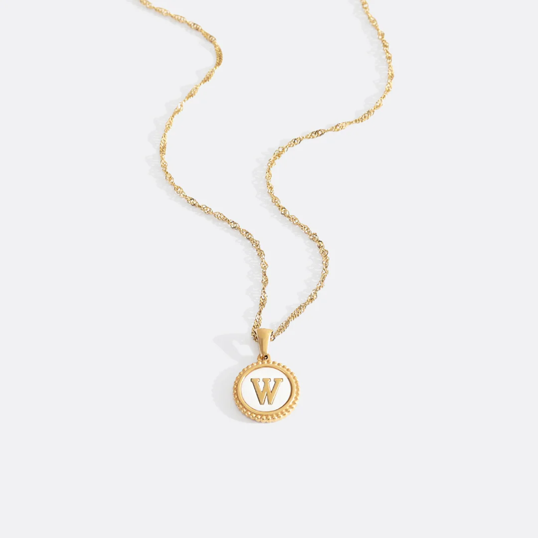 Mother of Pearl Disc Letter Necklace with Twist Chain - Image 24