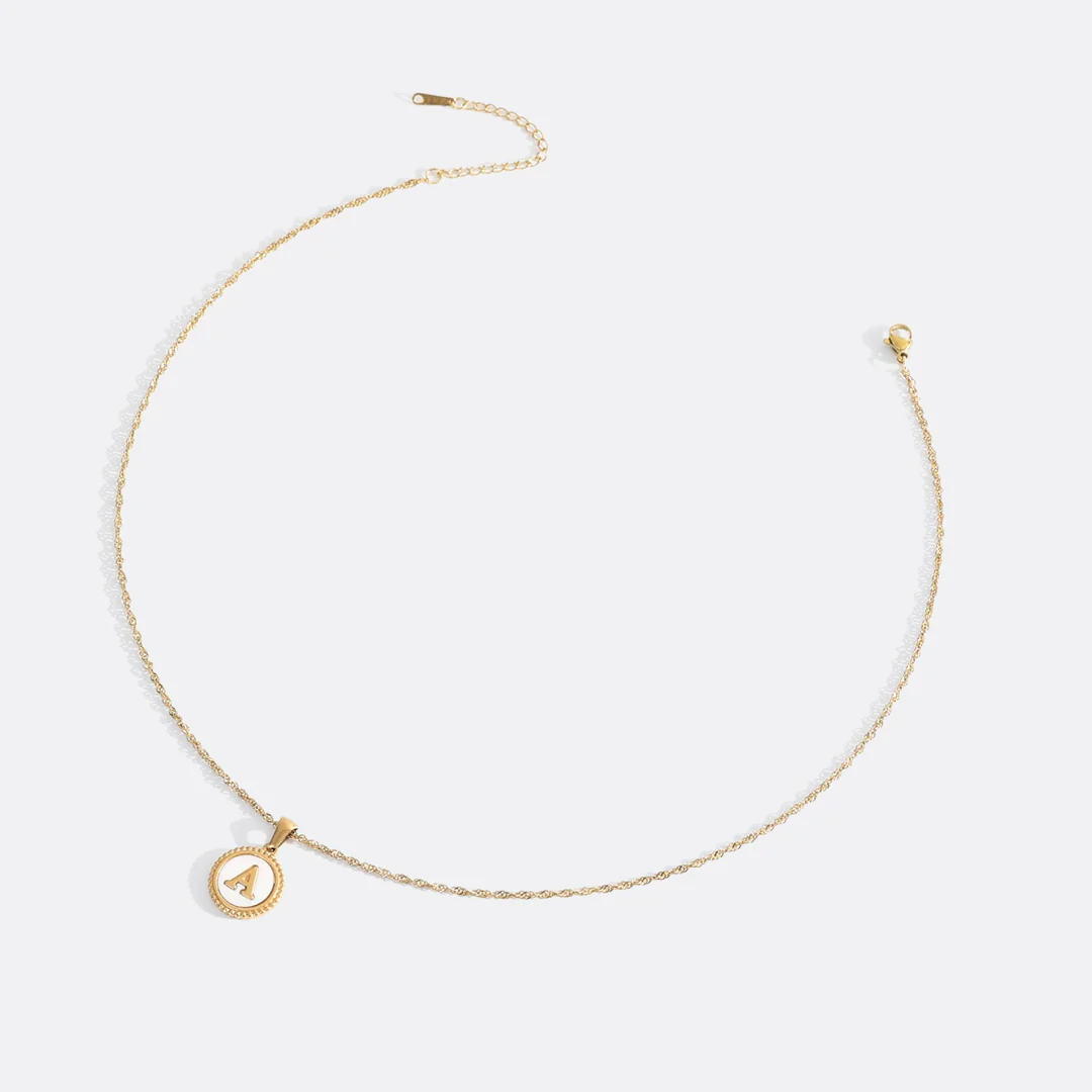 Mother of Pearl Disc Letter Necklace with Twist Chain - Image 28