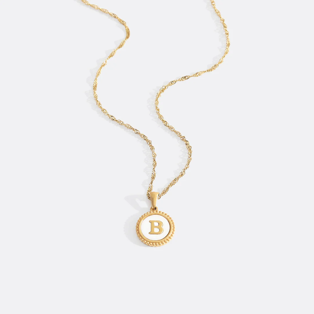 Mother of Pearl Disc Letter Necklace with Twist Chain - Image 3