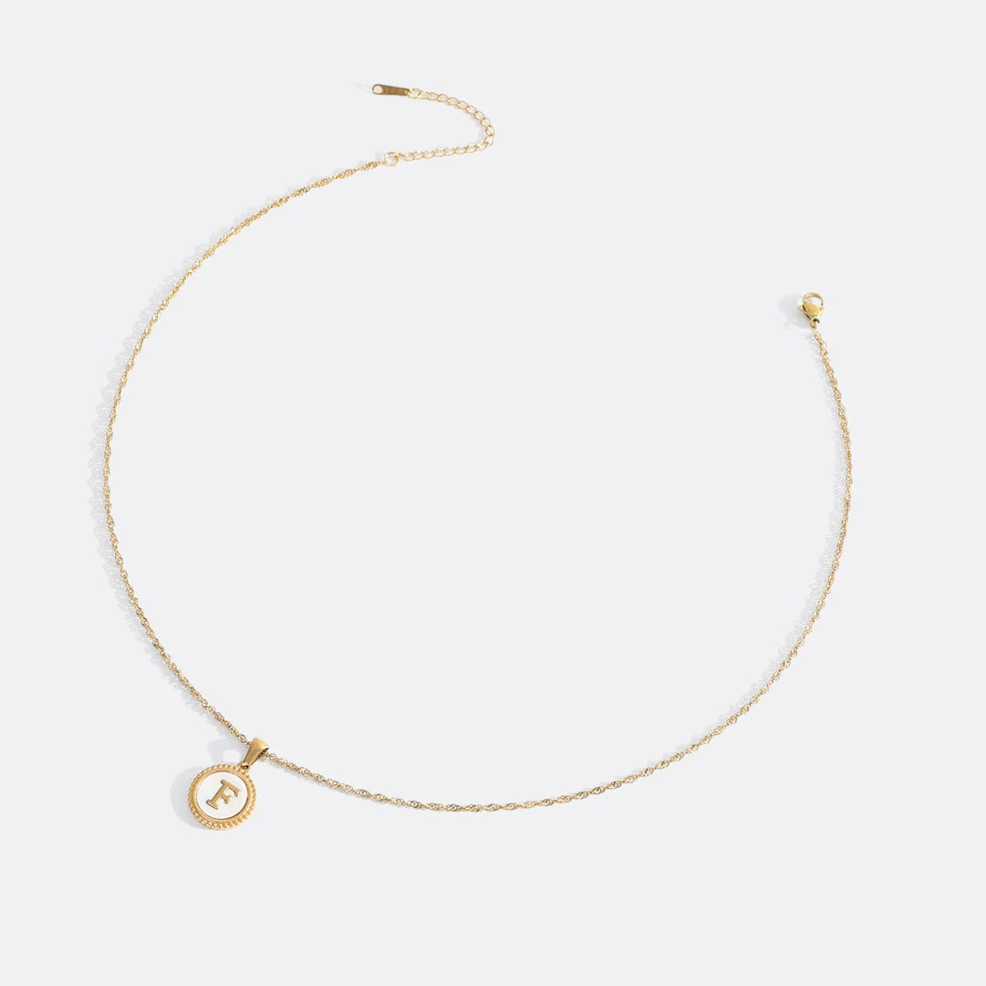 Mother of Pearl Disc Letter Necklace with Twist Chain - Image 33