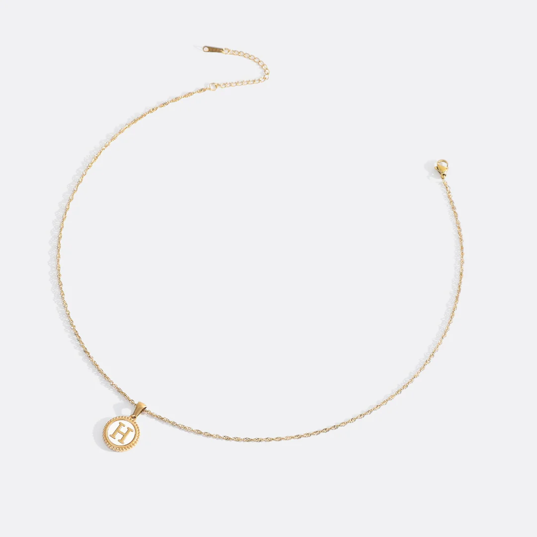 Mother of Pearl Disc Letter Necklace with Twist Chain - Image 35