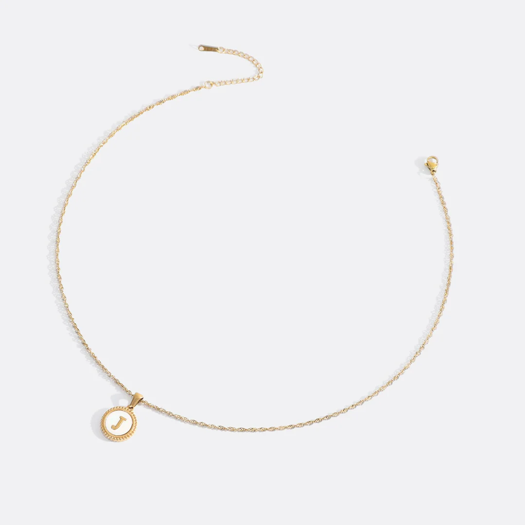 Mother of Pearl Disc Letter Necklace with Twist Chain - Image 37