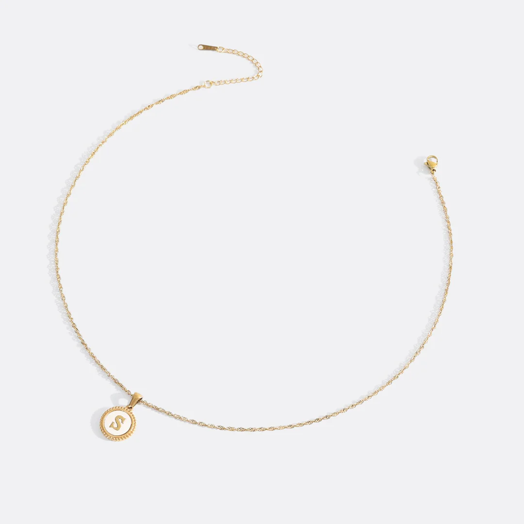 Mother of Pearl Disc Letter Necklace with Twist Chain - Image 46