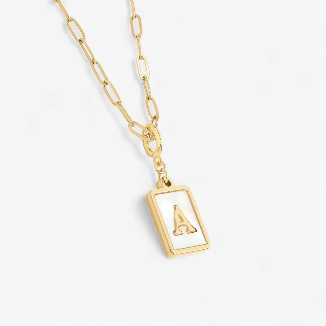 Mother of Pearl Card Initial Necklace | Paperclip Chain - Image 4