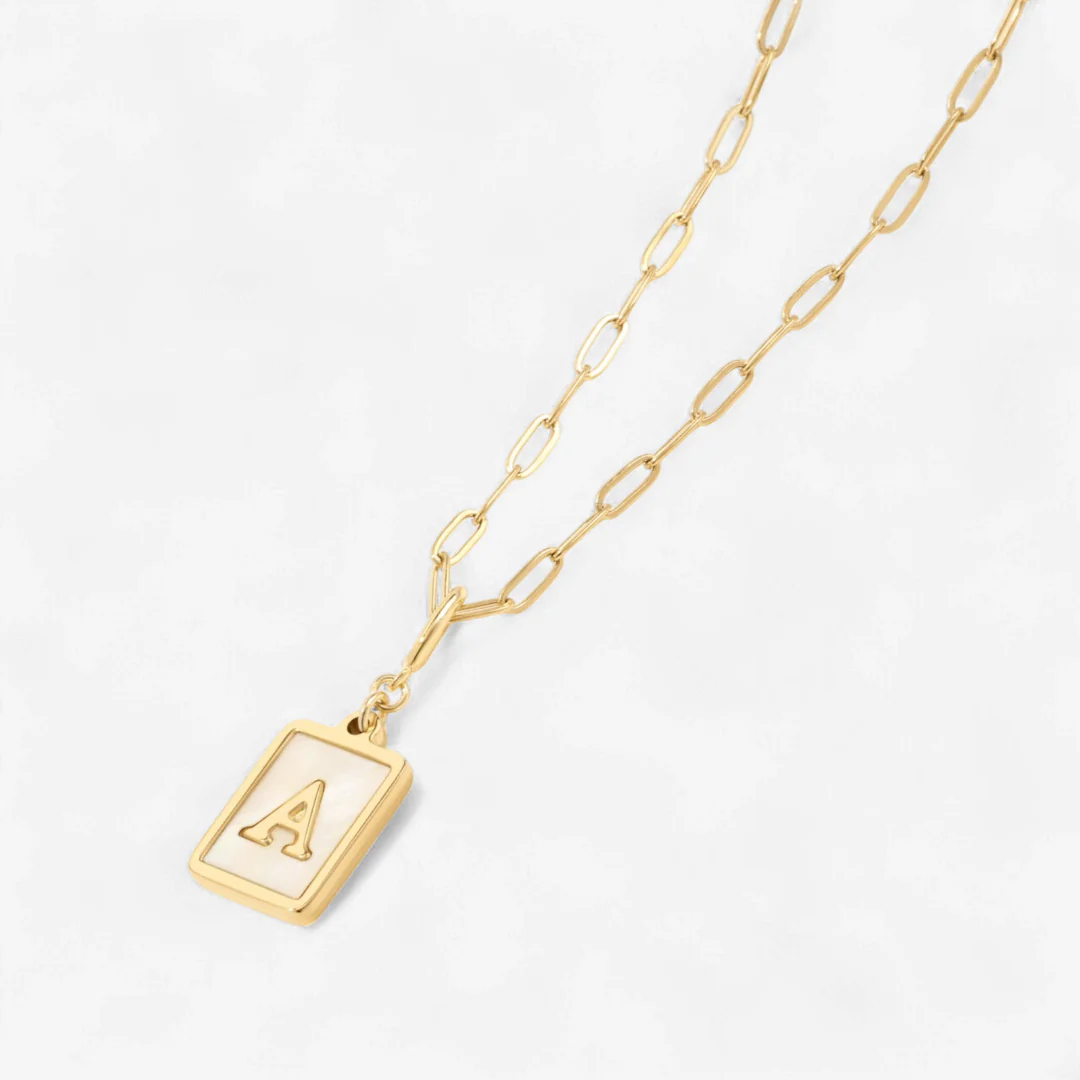 Mother of Pearl Card Initial Necklace | Paperclip Chain - Image 6