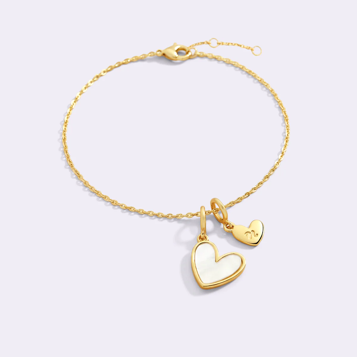 Dainty Mother Of Pearl Cable Chain Bracelet with Initial Heart Charm - Image 3