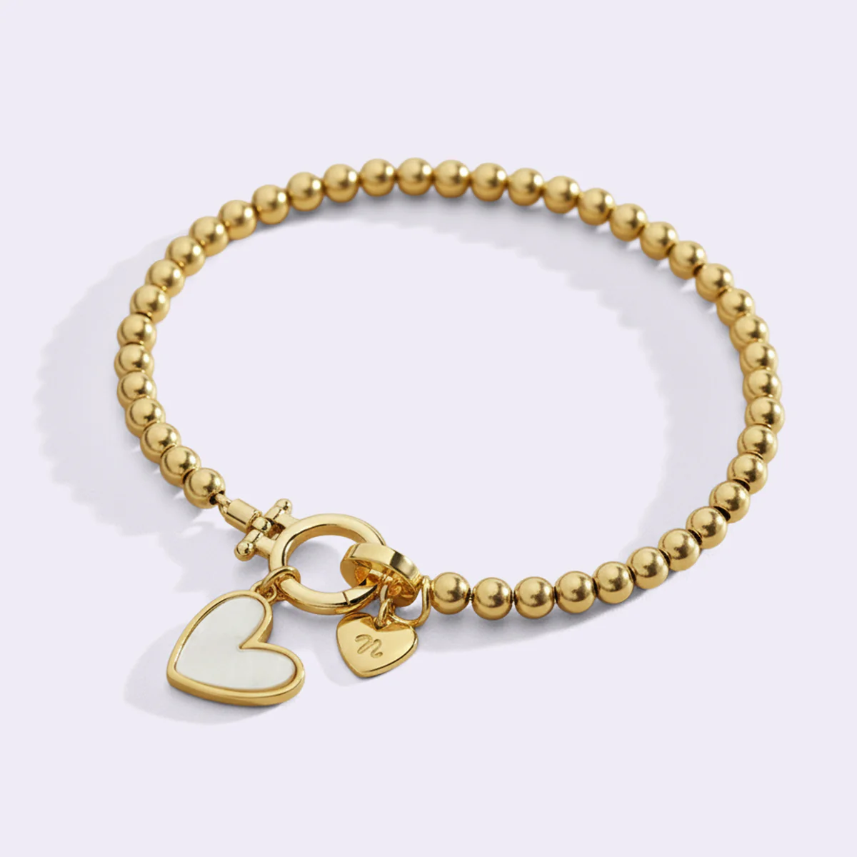 Mint Beaded Bracelet with Mother Of Pearl Initial Heart Charm - Image 3