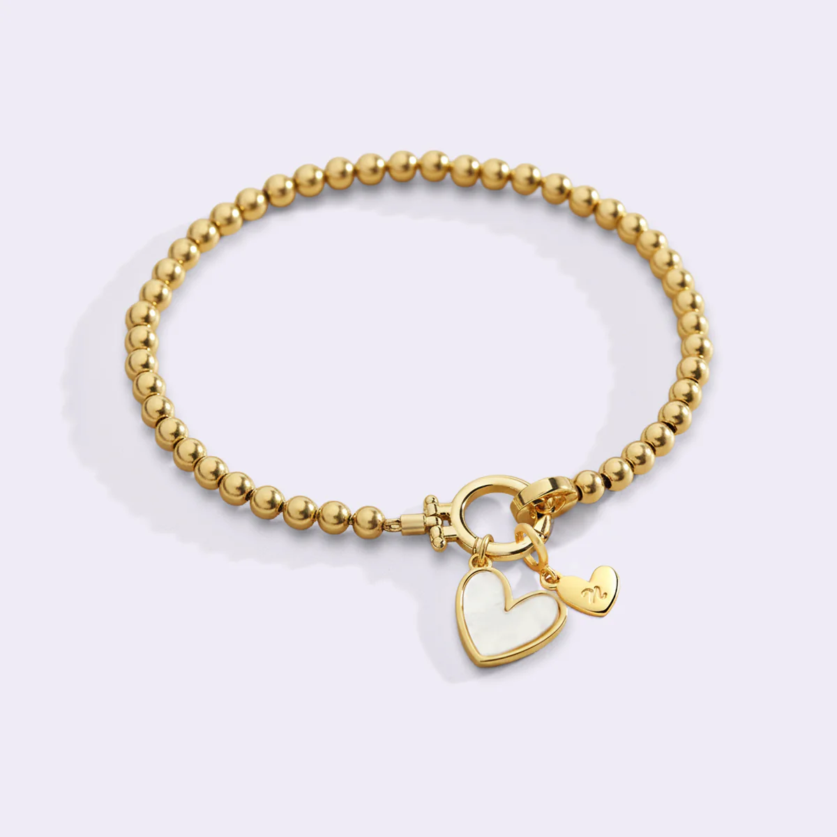 Mint Beaded Bracelet with Mother Of Pearl Initial Heart Charm - Image 4