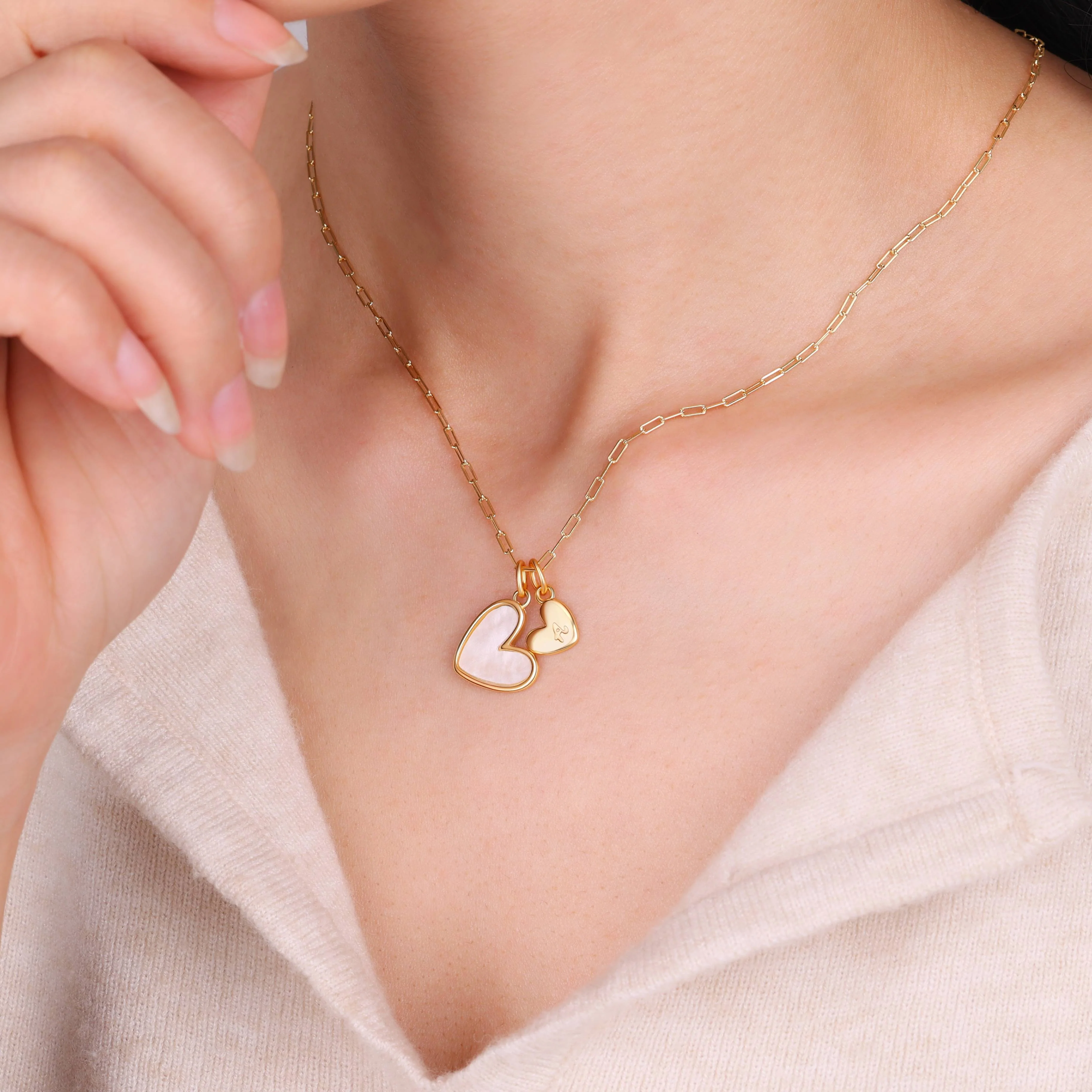 Mother Of Pearl Heart Initial Necklace - Image 16