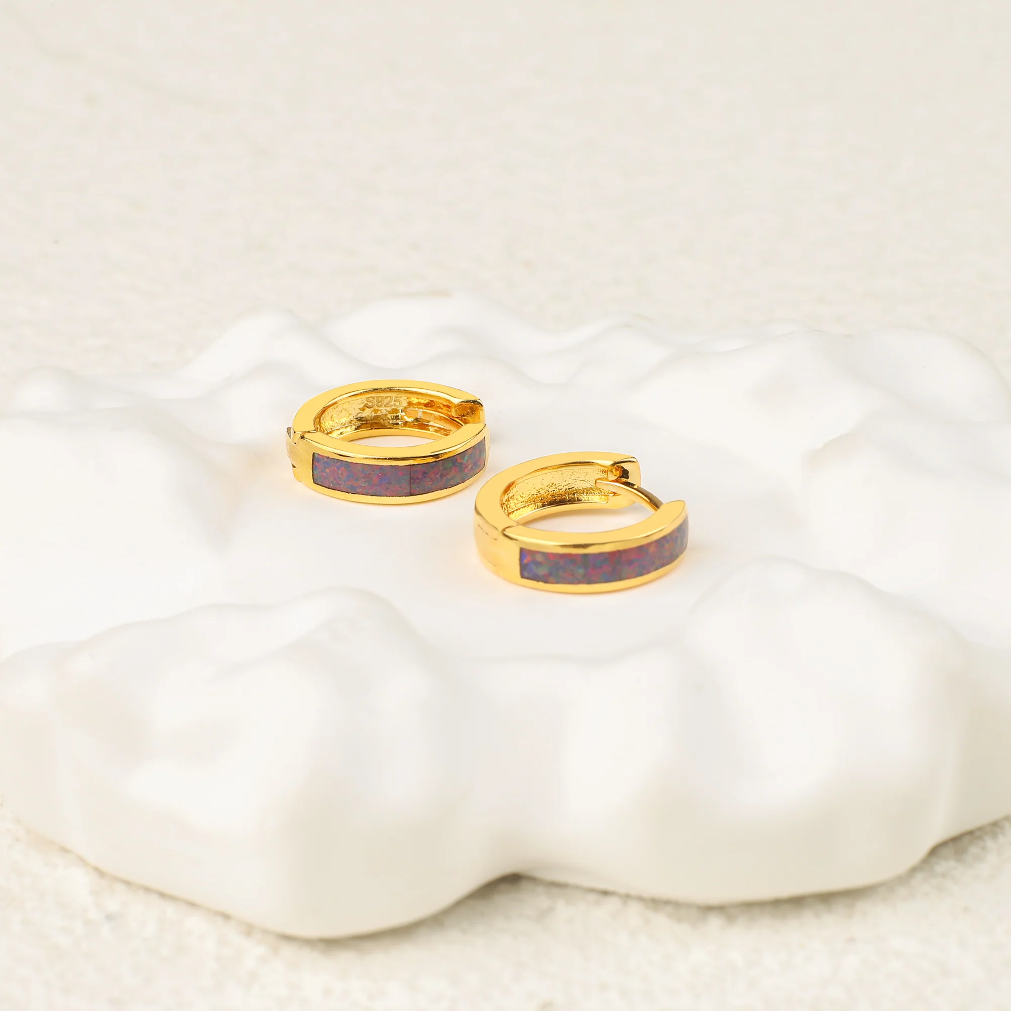 Opal Inlay Huggie Hoop Earrings - Image 13