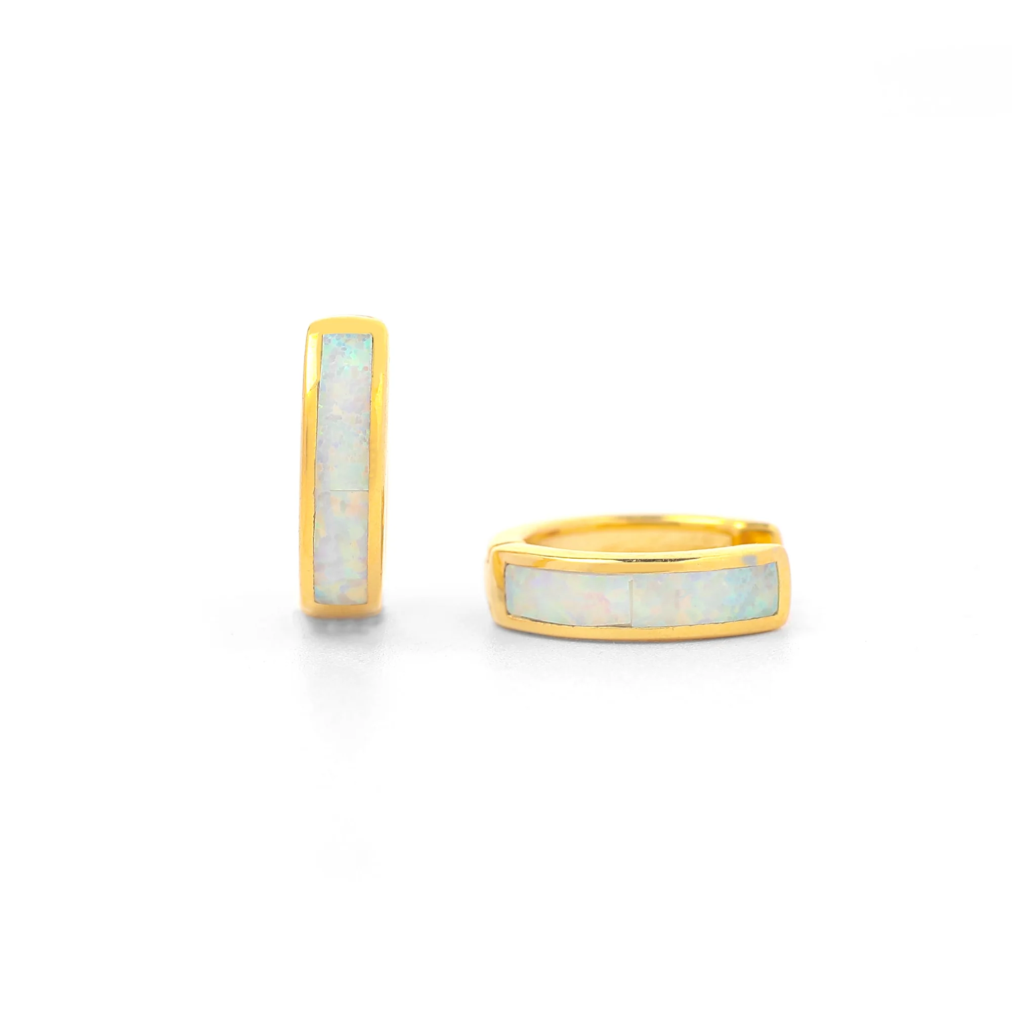 Opal Inlay Huggie Hoop Earrings - Image 2