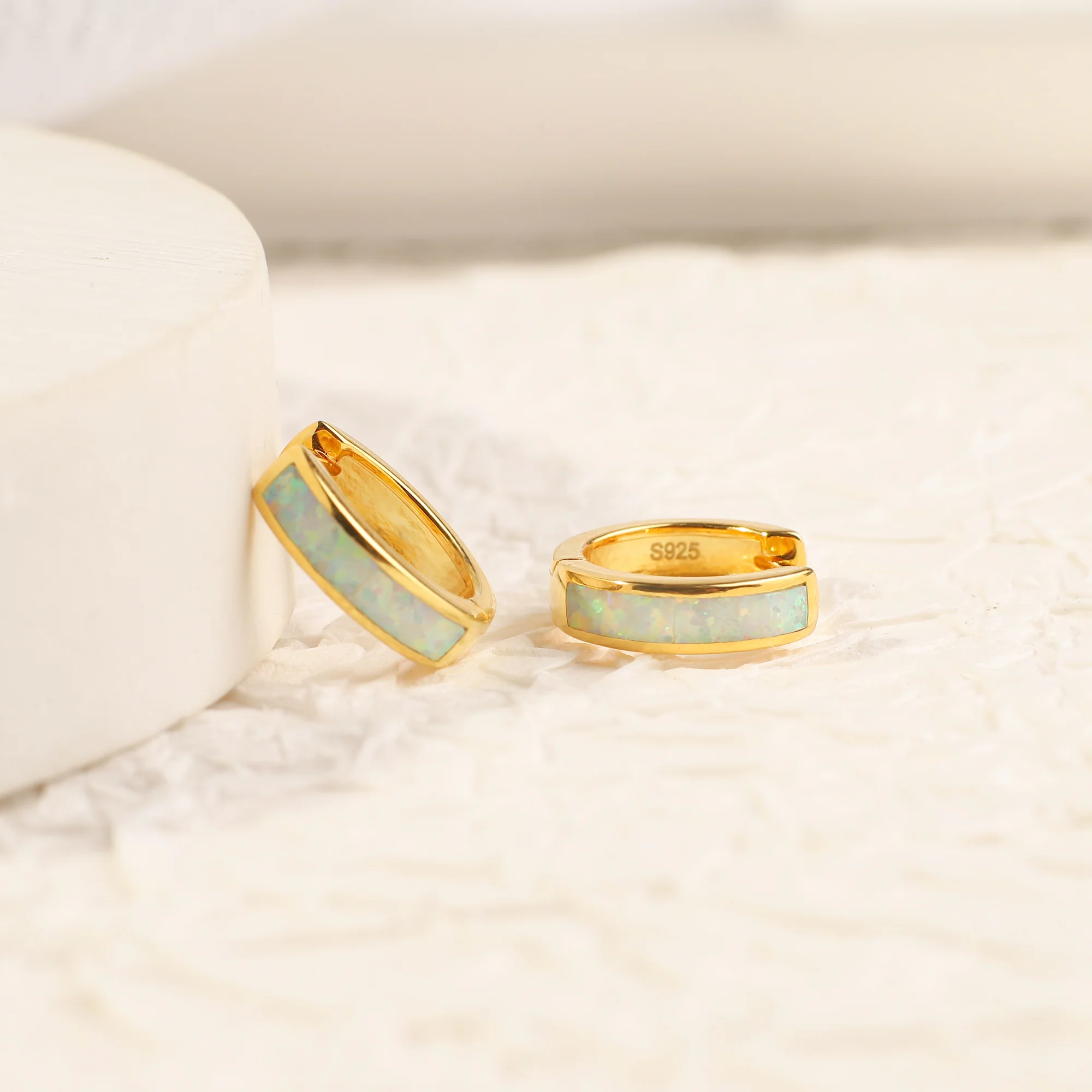 Opal Inlay Huggie Hoop Earrings - Image 5