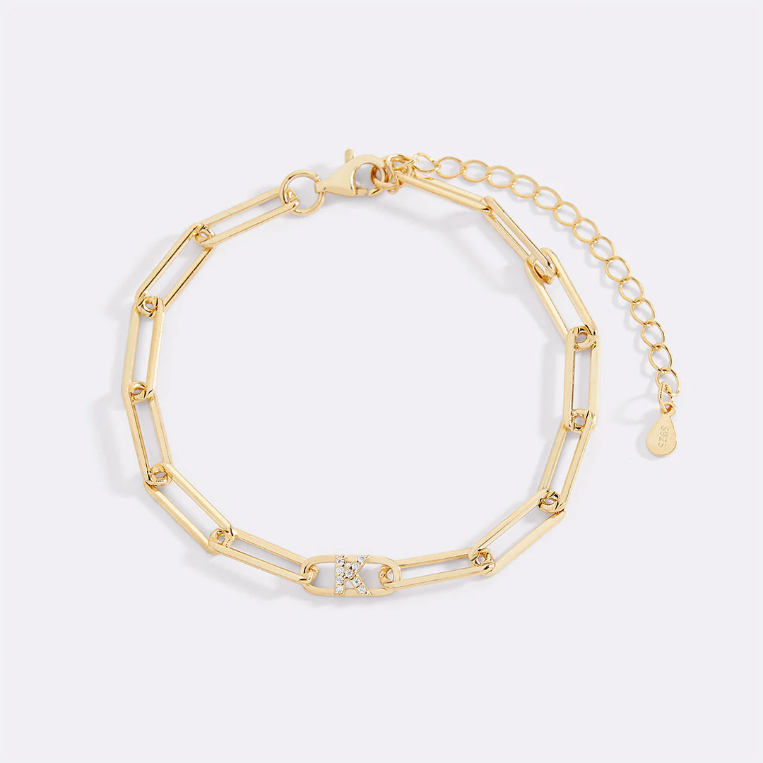 Paperclip Bracelet with Pave Initials - Image 4