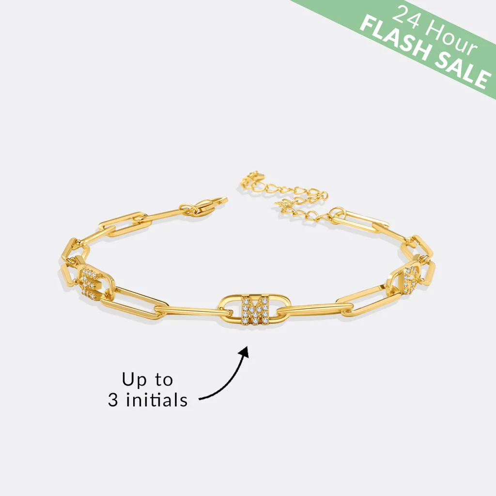 Paperclip Bracelet with Pave Initials - Image 7