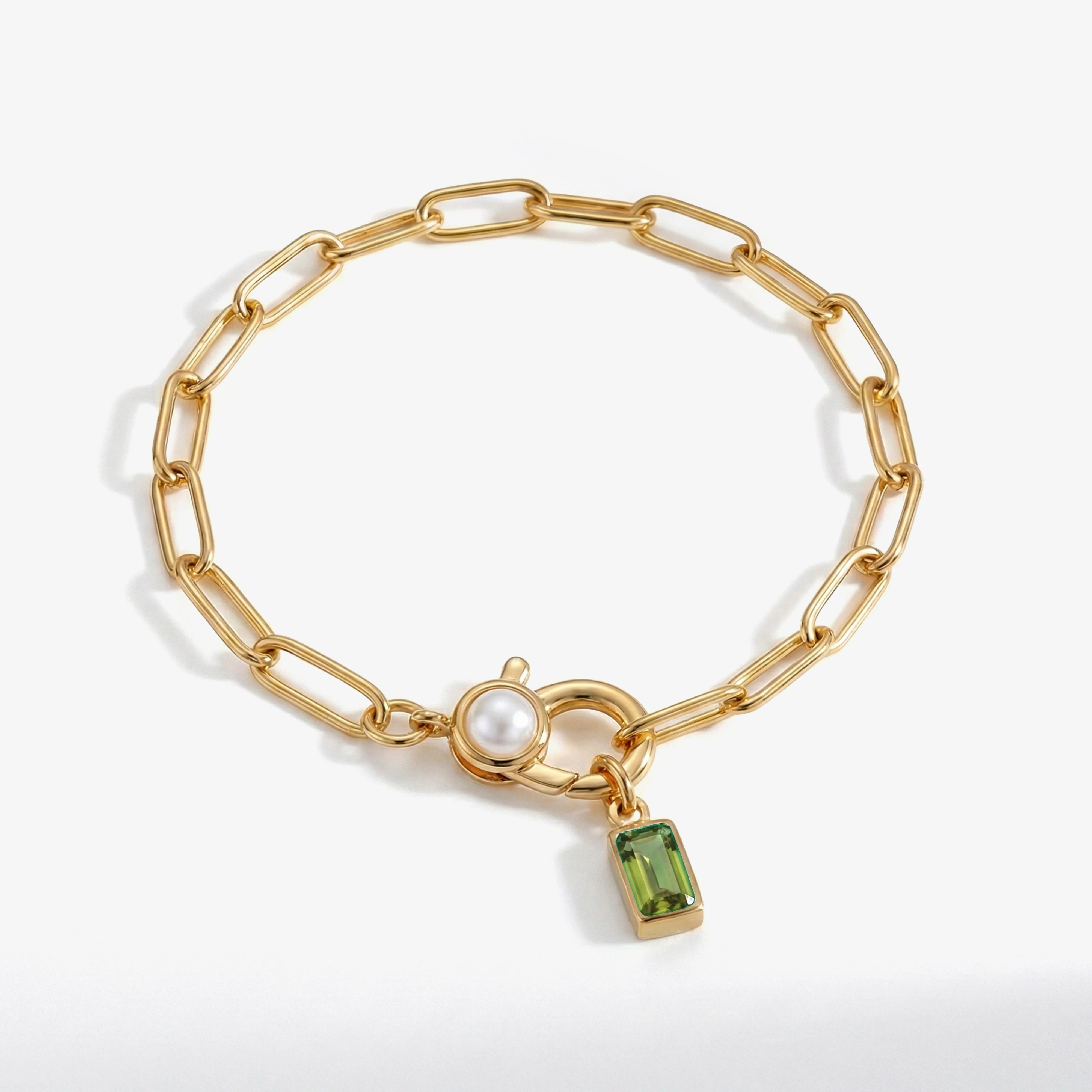 Paperclip Bracelet with Pearl Accent with Dainty Baguette Birthstone Charm - Image 10