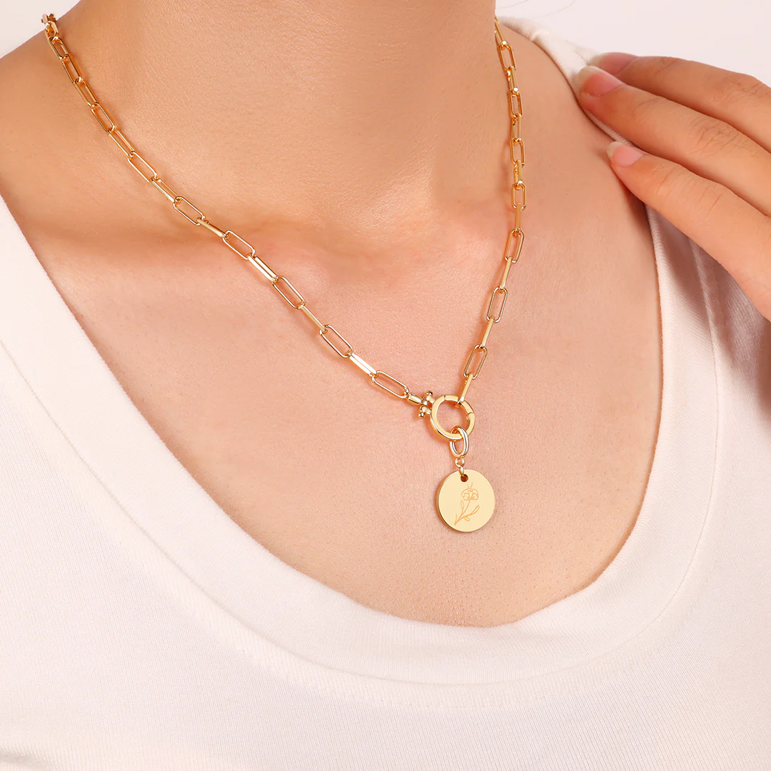 Engraved Birth Flower Disc Charm - Image 20
