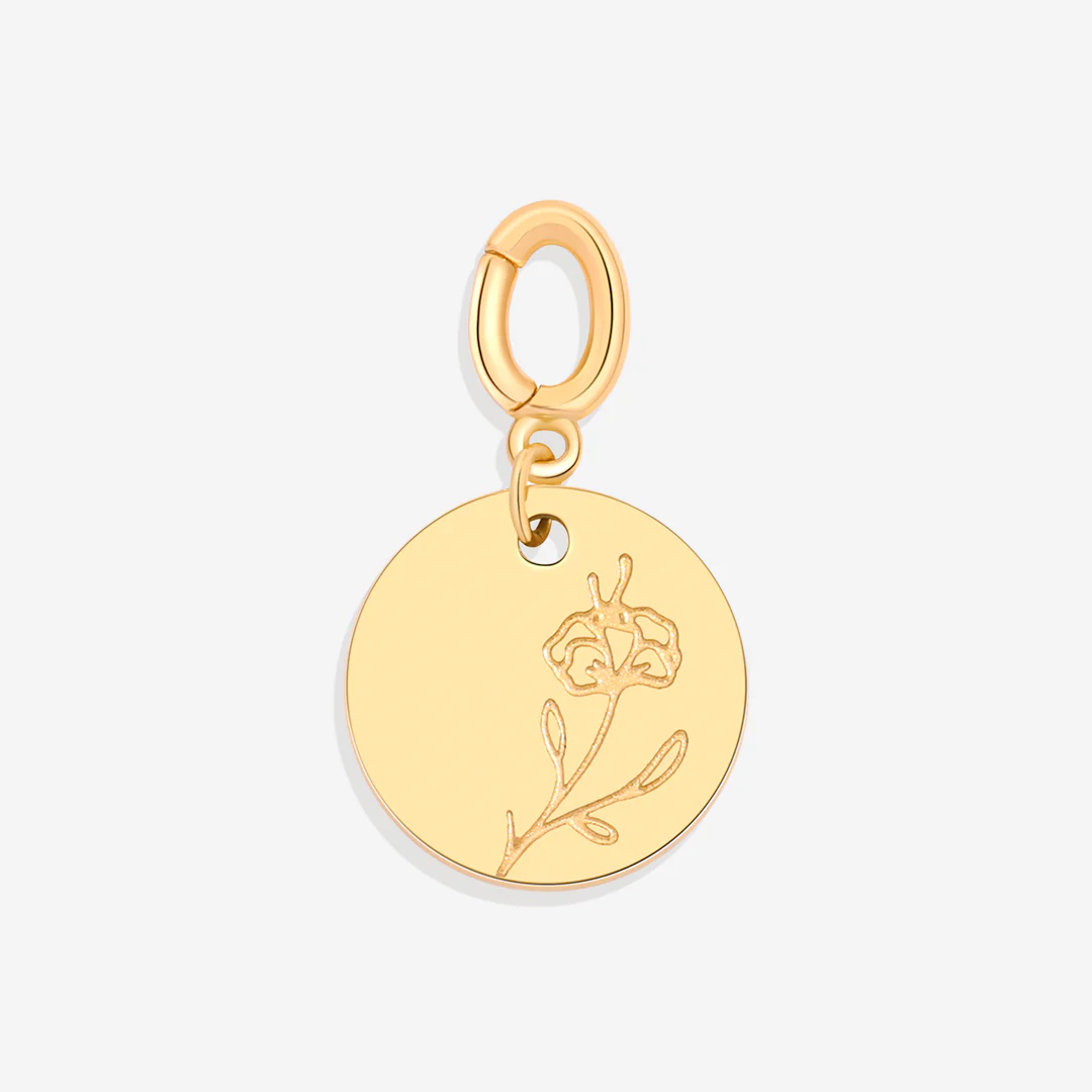 Engraved Birth Flower Disc Charm - Image 30