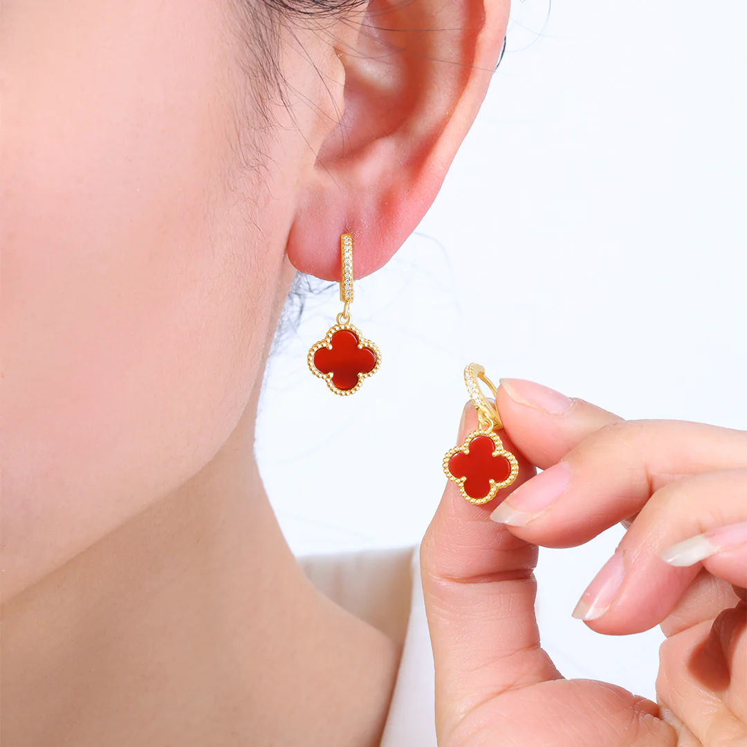 Pave Clover Drop Earrings - Image 4