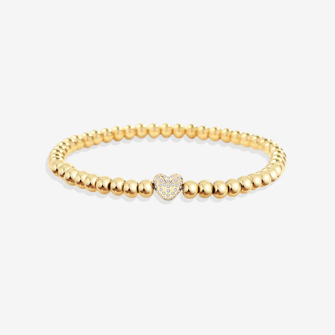 Pave Heart Gold Beaded Bracelet - Image 5