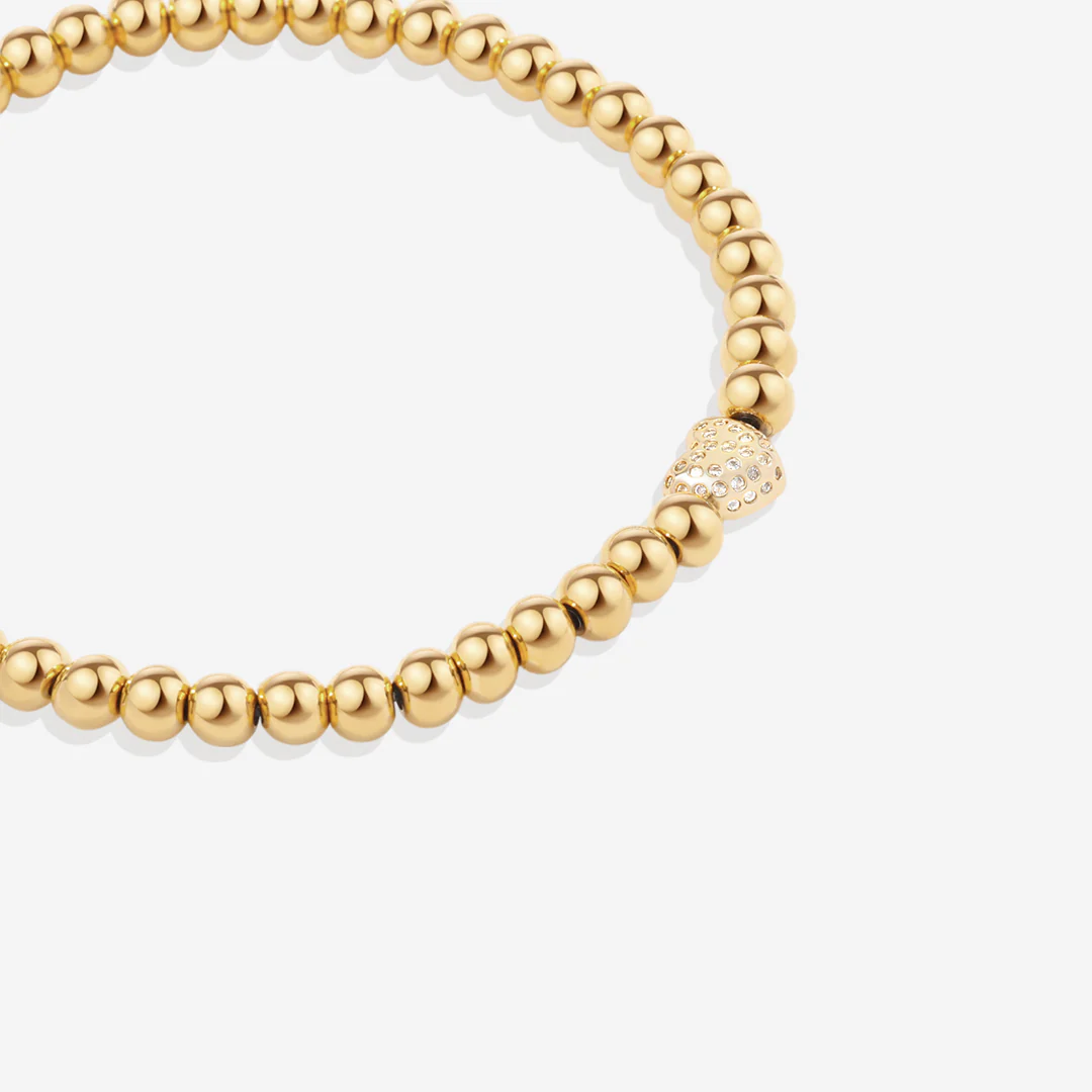 Pave Heart Gold Beaded Bracelet - Image 6