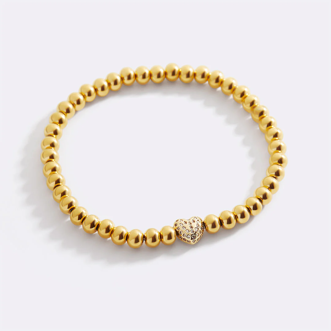 Pave Heart Gold Beaded Bracelet - Image 7