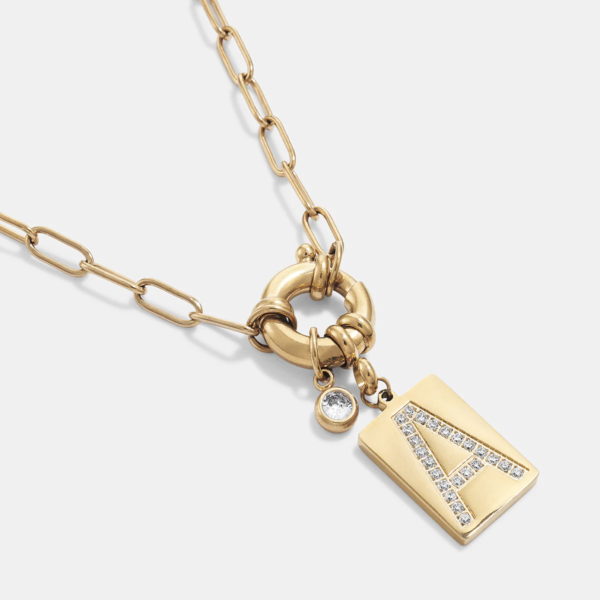 Pave Initial Pendant Necklace with Paperclip Chain - Image 18