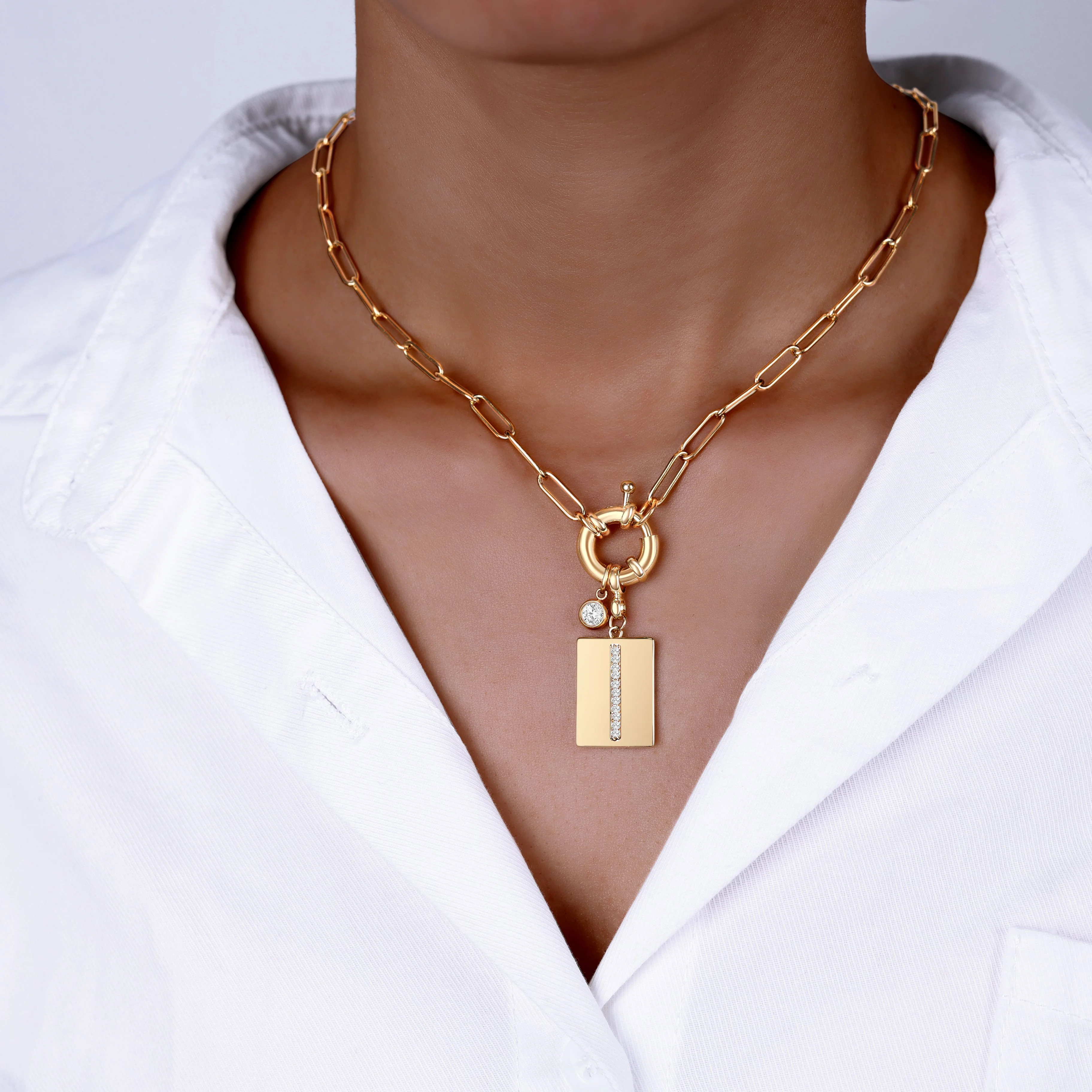 Pave Initial Pendant Necklace with Paperclip Chain - Image 31
