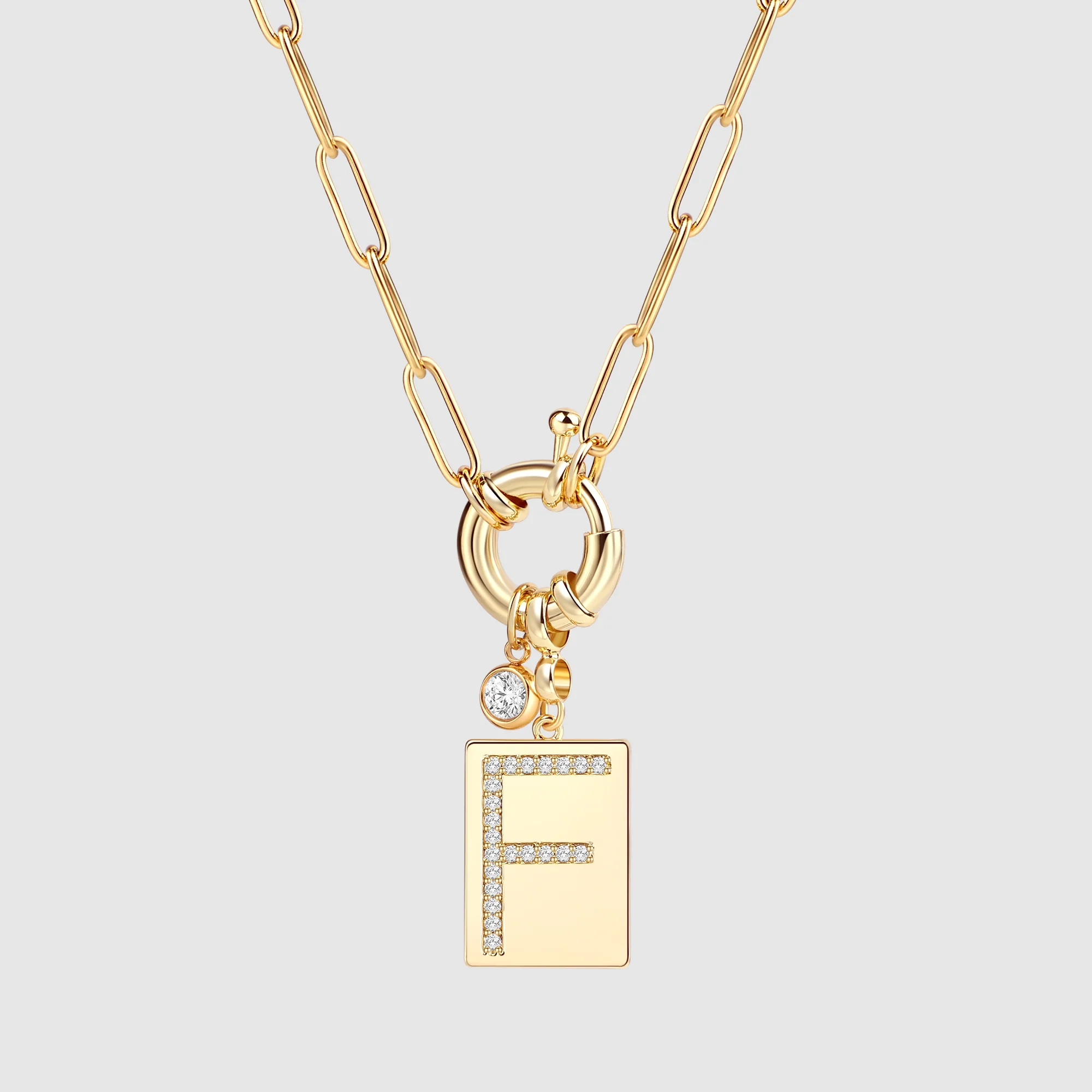 Pave Initial Pendant Necklace with Paperclip Chain - Image 54