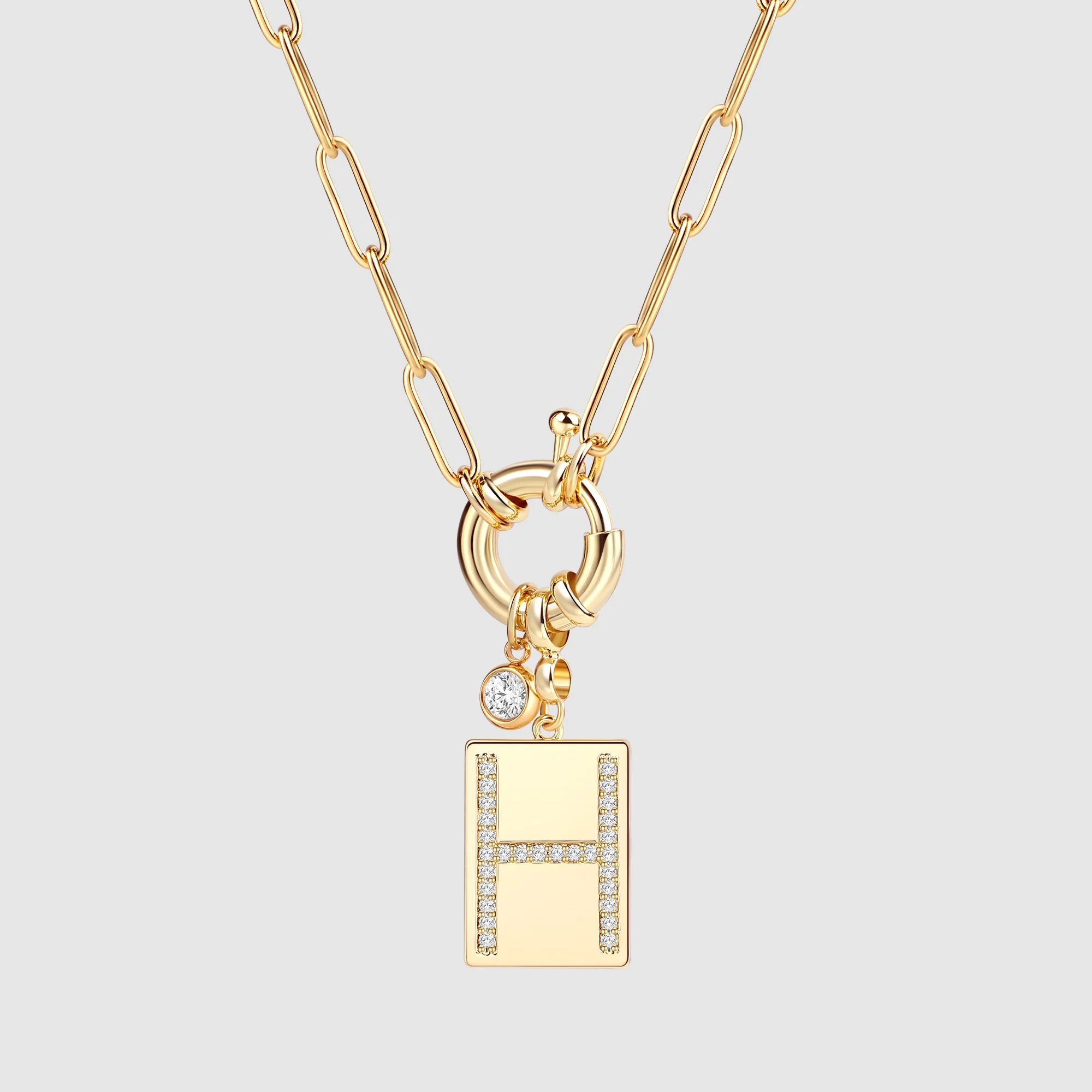 Pave Initial Pendant Necklace with Paperclip Chain - Image 56