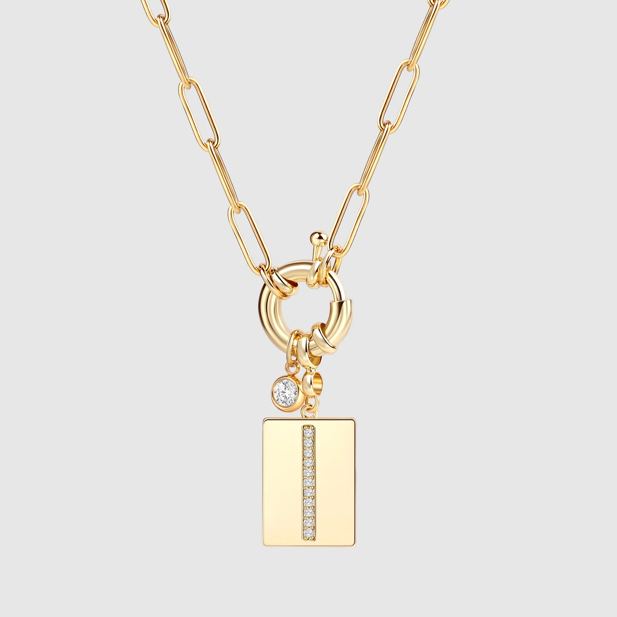 Pave Initial Pendant Necklace with Paperclip Chain - Image 57