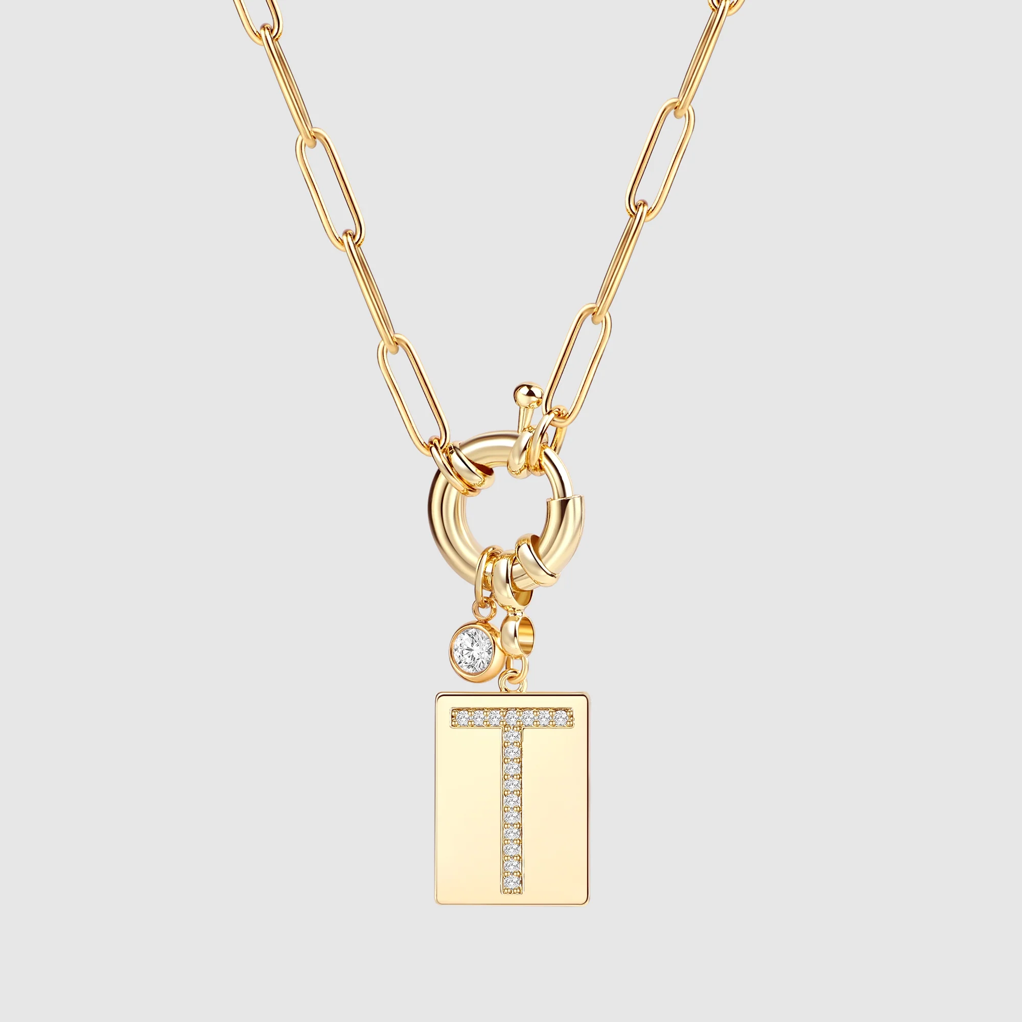 Pave Initial Pendant Necklace with Paperclip Chain - Image 68