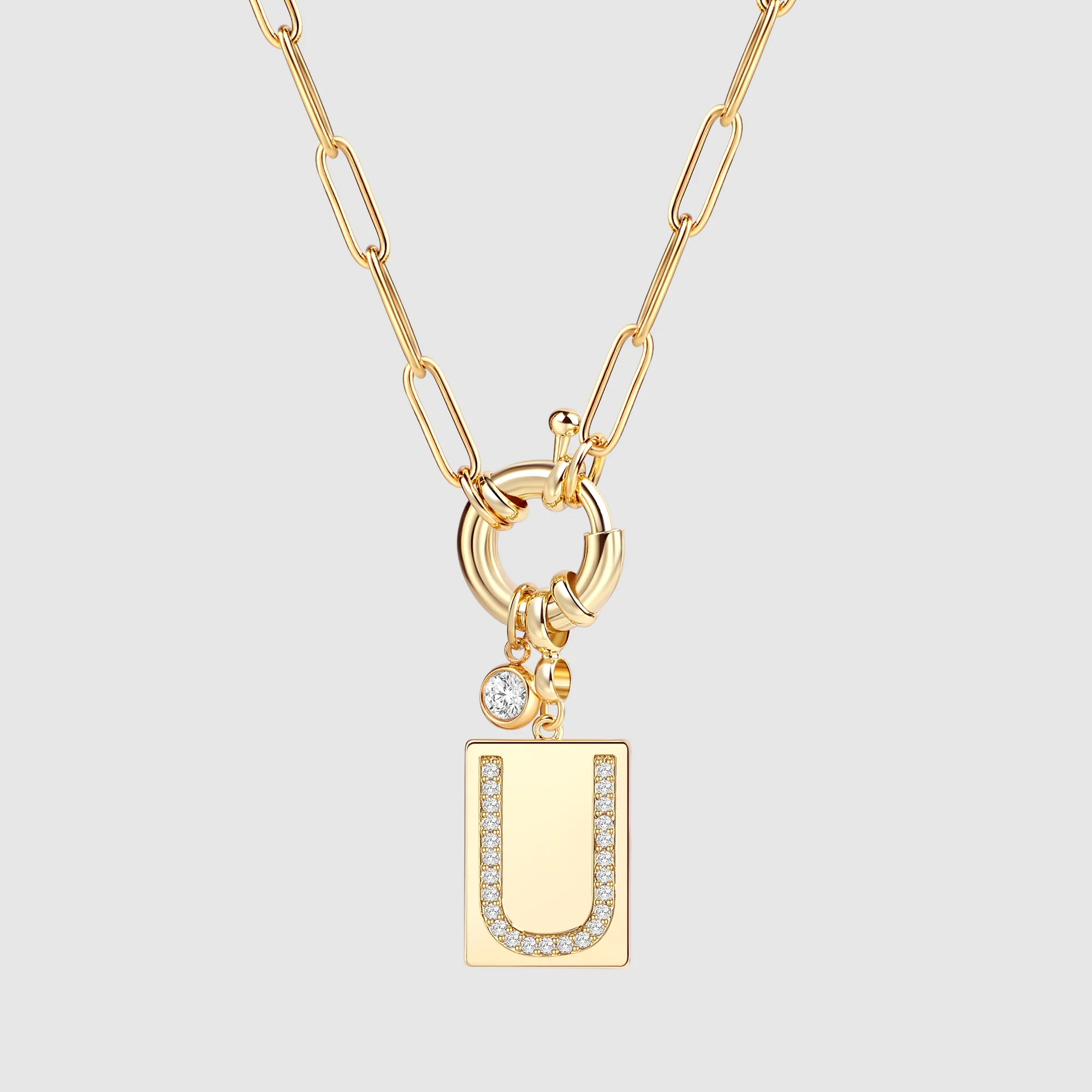 Pave Initial Pendant Necklace with Paperclip Chain - Image 69