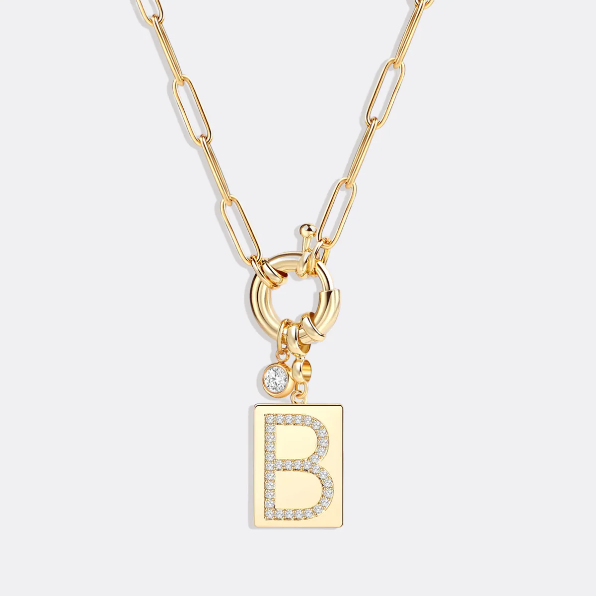 Pave Initial Pendant Necklace with Paperclip Chain - Image 78