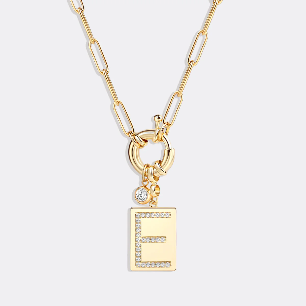 Pave Initial Pendant Necklace with Paperclip Chain - Image 81