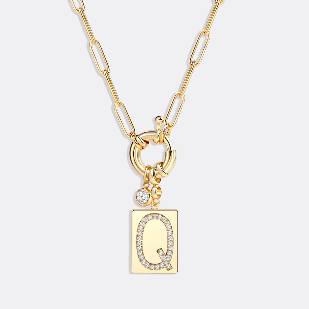 Pave Initial Pendant Necklace with Paperclip Chain - Image 94