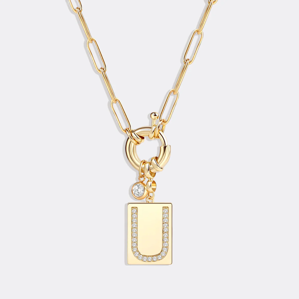 Pave Initial Pendant Necklace with Paperclip Chain - Image 98