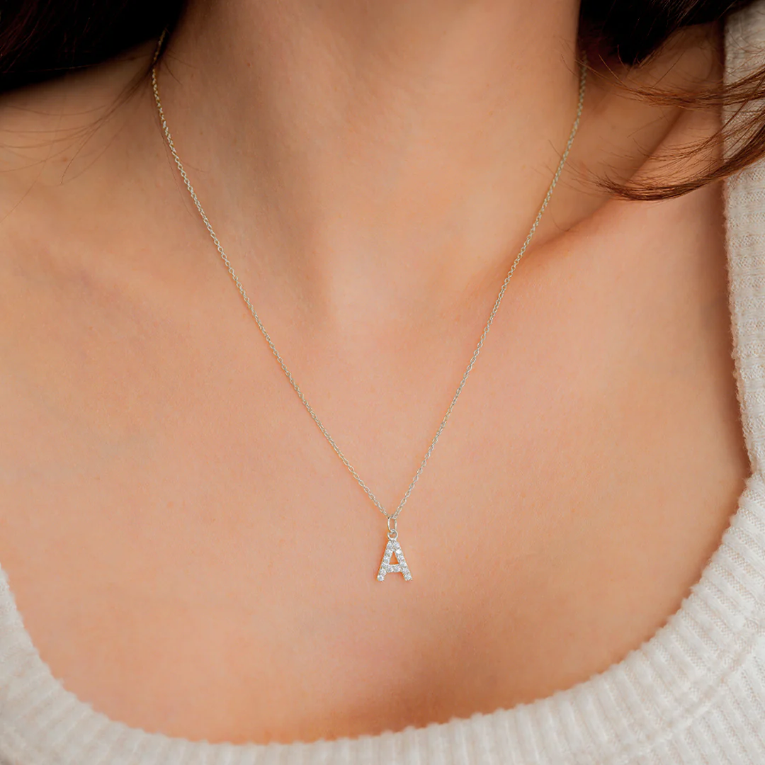Pavé Uppercase Initial Necklace - Image 44